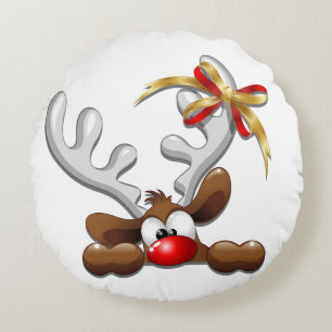 Coussins Ronds Reindeer Puzzled drôle Caractère de Noël