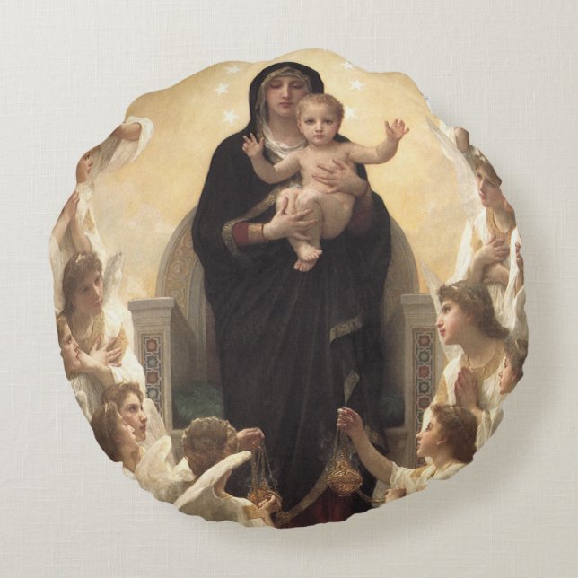 Coussins Ronds Reine des Anges Regina Angelorum par Bouguereau (Dos)
