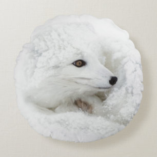 Coussins Ronds Renard arctique recouvert en hiver