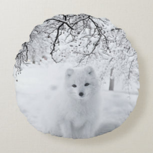 Coussins Ronds Renard des neiges dans les bois d'hiver