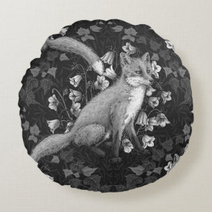 Coussins Ronds Renard, fleur et lierre, monochrome, mur argenté