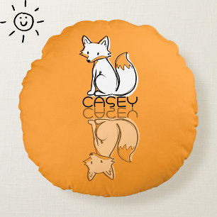 Coussins Ronds Renard orange mignon réflexion Doodle Nom personna