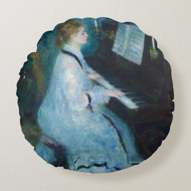 Coussins Ronds Renoir femme à l'impressionniste Vintage de piano (Devant)