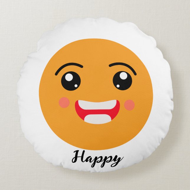 Coussins Ronds Répandre des sourires sur la journée Emoji : Happy (Devant)