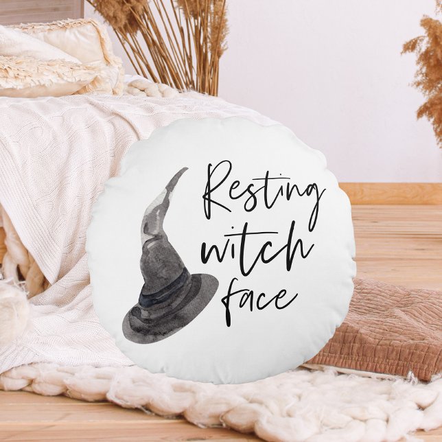 Coussins Ronds Repose du visage de la sorcière | Bonne Halloween  (Créateur téléchargé)