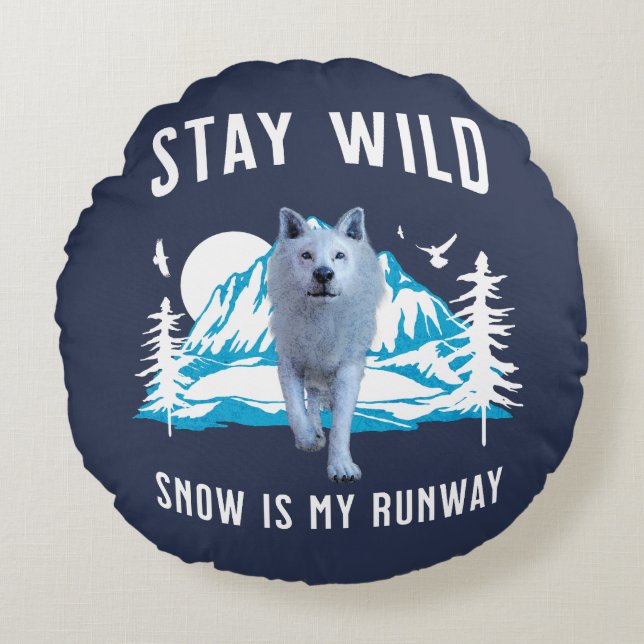 Coussins Ronds Restez Sauvage Loup Arctique (Devant)