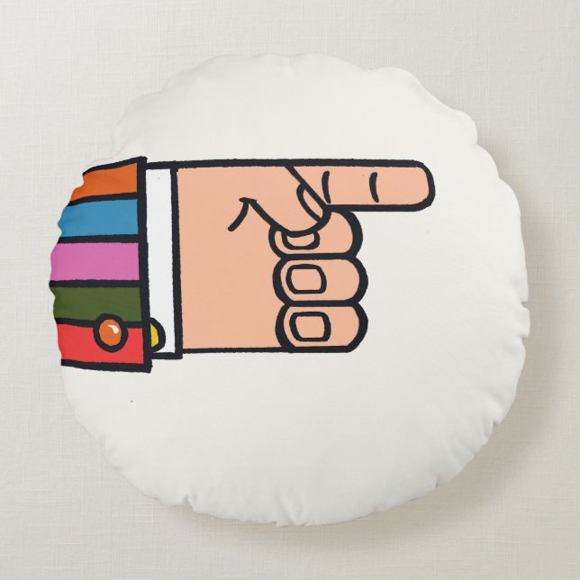 Coussins Ronds Retro Bright Fun Pointing Hand Round Pillow (Devant)