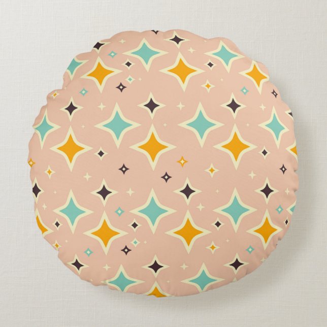 Coussins Ronds Retro geometric pattern with teal, orange, black (Devant)