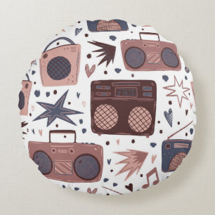 Coussins Ronds Retro Music Motif Vintage sans couture.