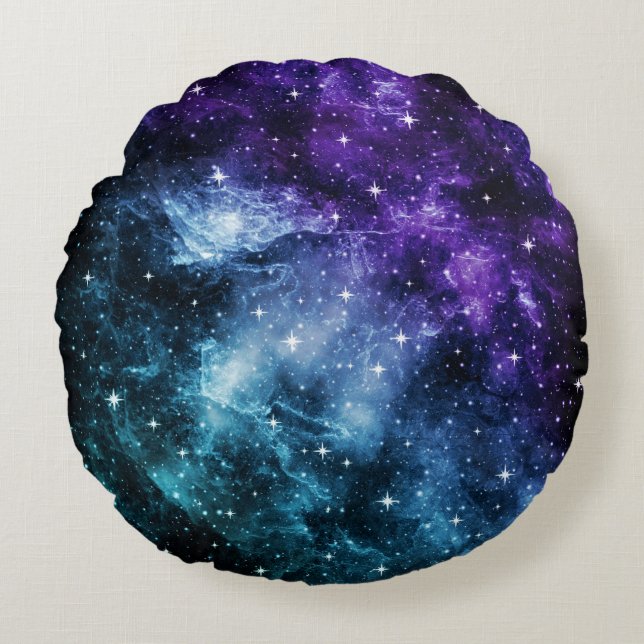 Coussins Ronds Rêve de nébuleuse de galaxie Turquoise #1 (Devant)
