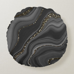 Coussins Ronds Rêve d'Parties scintillant d'Agate blanc gris-noir