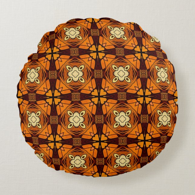 Coussins Ronds Riche Terracotta brûlé orange brun motif (Devant)