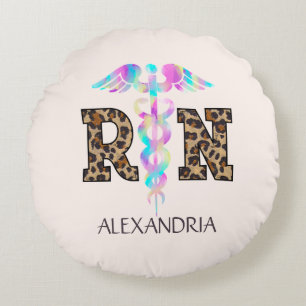 Coussins Ronds "RN" en Empreinte de léopard - Logo Médicale color