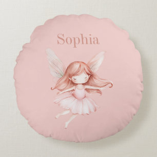 Coussins Ronds Robe rose blush aux ailes de fée mignonnes