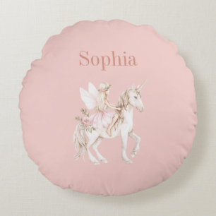 Coussins Ronds Robe rose poudré aux ailes de fée licorne mignonne