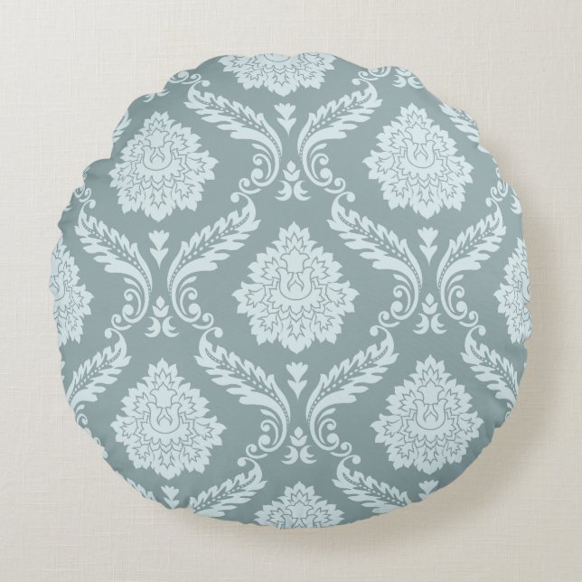 Coussins Ronds Rococo Damask Big Pattern Duck Egg Blue+Teal (Devant)