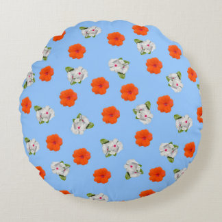 Coussins Ronds Romance florale (arrière - plan bleu)