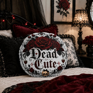 Coussins Ronds Romance gothique de rose rouge mignonne morte pour
