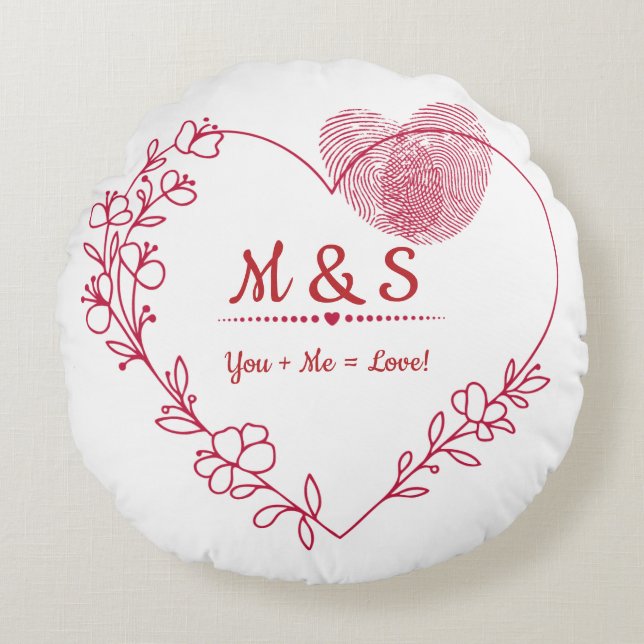 Coussins Ronds Romantic Fingerprint Heart Throw Pillow (Devant)