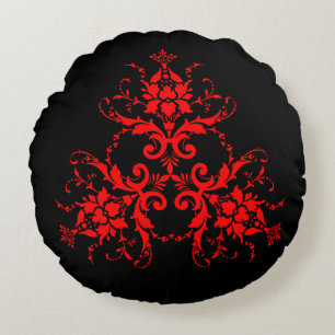 Coussins Ronds Romantique, Élégant Vintage Damask Red Goth Throw