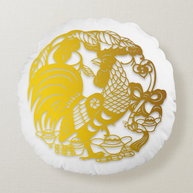 Coussins Ronds Rooster d'or Papercut chinois Année Zodiac naissan (Devant)