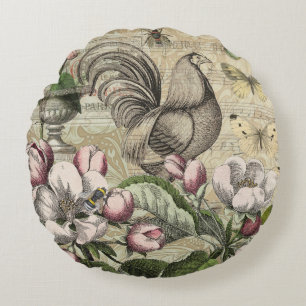 Coussins Ronds Rooster Garden Flower Papillon Art