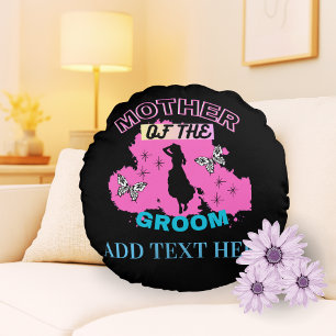 Coussins Ronds Rose, Bleu & Noir Mère Maman Maman de la Mariée ->