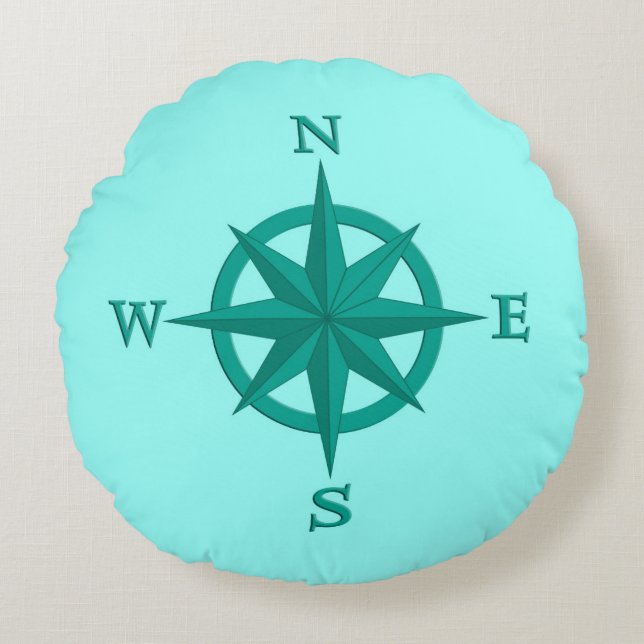 Coussins Ronds rose Compass 8 points, Turquoise et Aqua (Devant)