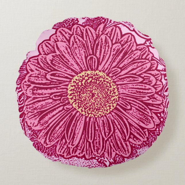 Coussins Ronds Rose d'impression de bloc de marguerite de (Devant)