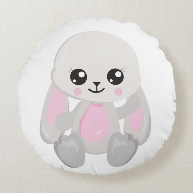 COUSSINS RONDS ROSE ET BLANC PLUSH BUNNIES (Devant)