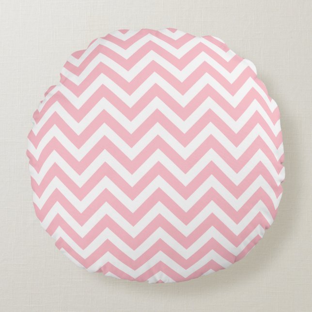 Coussins Ronds Rose et blanc Taille moyenne Chevron Stripes (Devant)