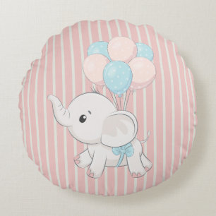 Coussins Ronds Rose, mignon petit éléphant