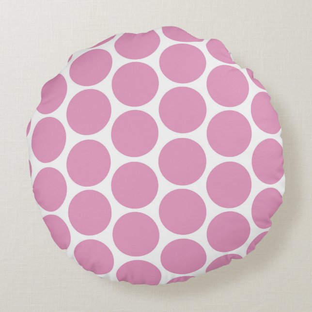COUSSINS RONDS ROSE MODERNE, POIS BLANCS (Dos)