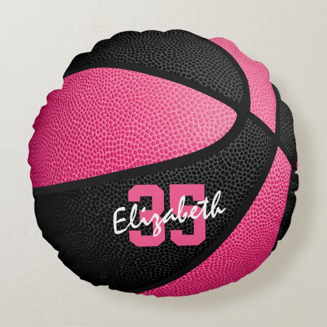 Coussins Ronds rose noir personnalisées filles sport basket-ball (Devant)