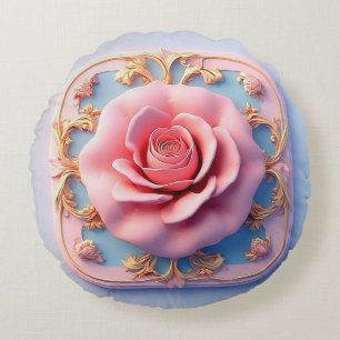 Coussins Ronds Rose rose avec des détails ornementaux dorés compl