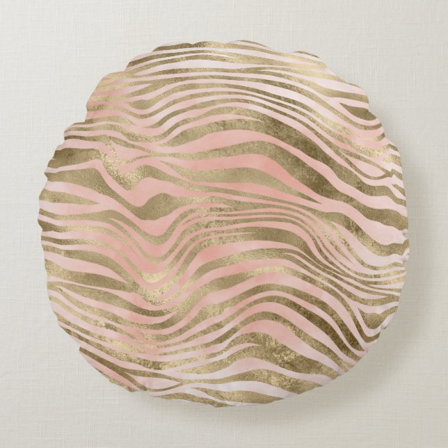 Coussins Ronds Rose rose Blush Gold Zebra Leopard Poster de anima (Devant)