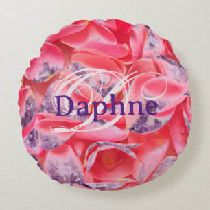 Coussins Ronds Rose Rose Girl Floral Moderne Monogramme Nom
