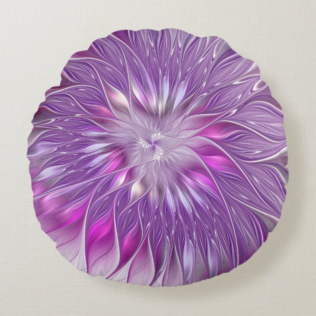Coussins Ronds Rose violet passion Fleur Art Abstrait Fractal (Devant)
