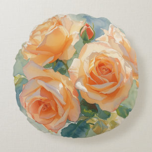 Coussins Ronds Roses Aquarelle Orange Impressionnisme