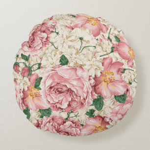 Coussins Ronds Roses de jardin vintage et Hydrangeas motif floral