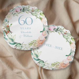 Coussins Ronds Roses Guirlande 60ème Anniversaire de Mariage de D