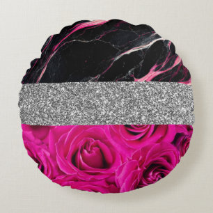 Coussins Ronds Roses ombrées rose pailletées Glitter Chic