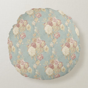 Coussins Ronds Roses rose et blanc sur fond bleu