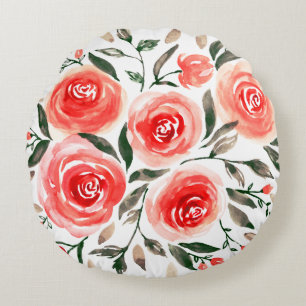 Coussins Ronds Roses roses romantiques Aquarelle Florale
