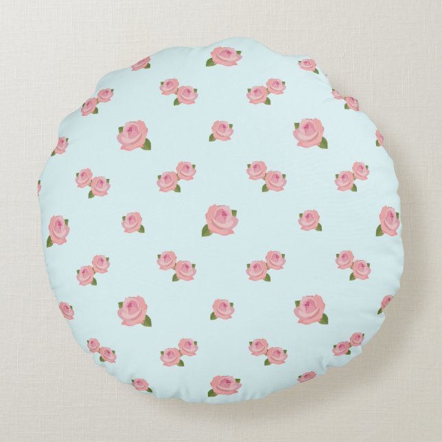 Coussins Ronds Roses roses roses Motif sur bleu clair (Dos)