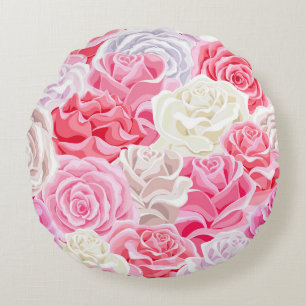 Coussins Ronds roses roses roses rose et blanc sans couture motif