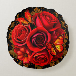Coussins Ronds Roses rouges élégantes avec papillons