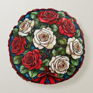 Coussins Ronds Roses Rouges Et Blanches Avec Des Détails Intriqué