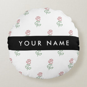 Coussins Ronds Roses Rouges, Motif De Roses, Votre Nom