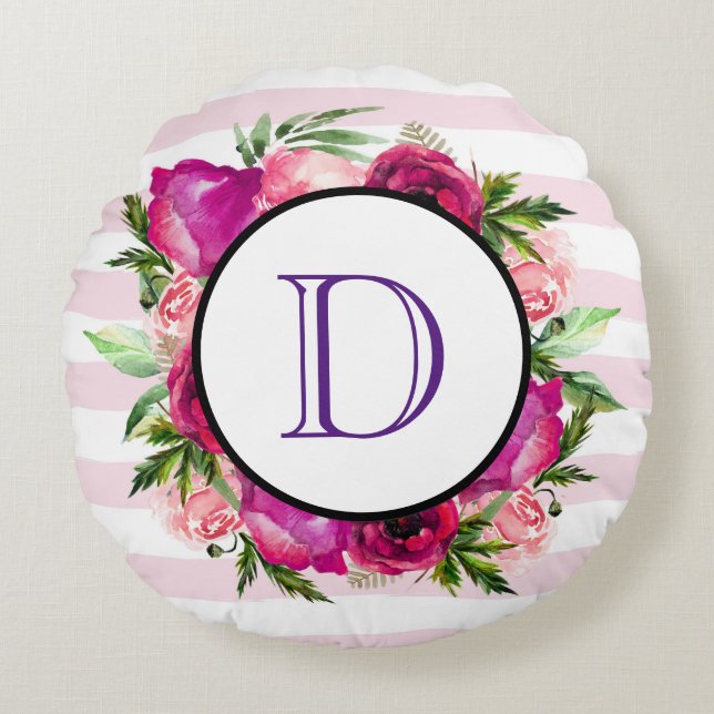 Coussins Ronds Rosier rose et bouquet floral de crapaud (Devant)